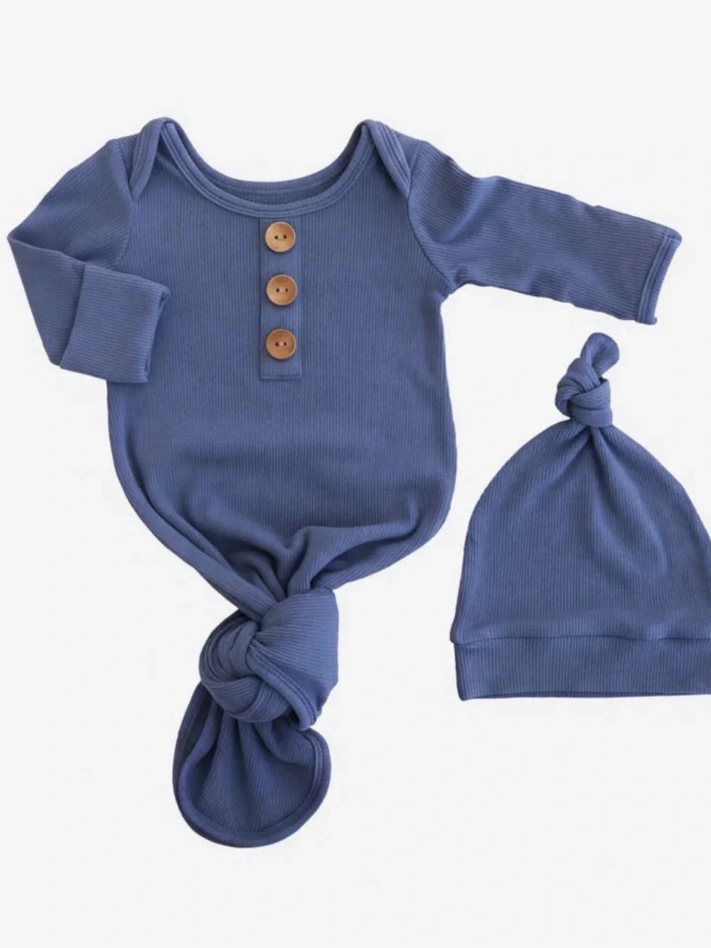 Caden Lane Steel Blue Ribbed Knot Gown & Hat Set